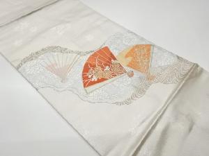 リサイクル　道長取りに扇・花々模様織出し名古屋帯